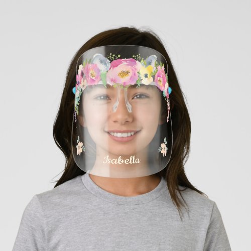 Pretty Blush Pink Boho Floral Tiara Face Shield