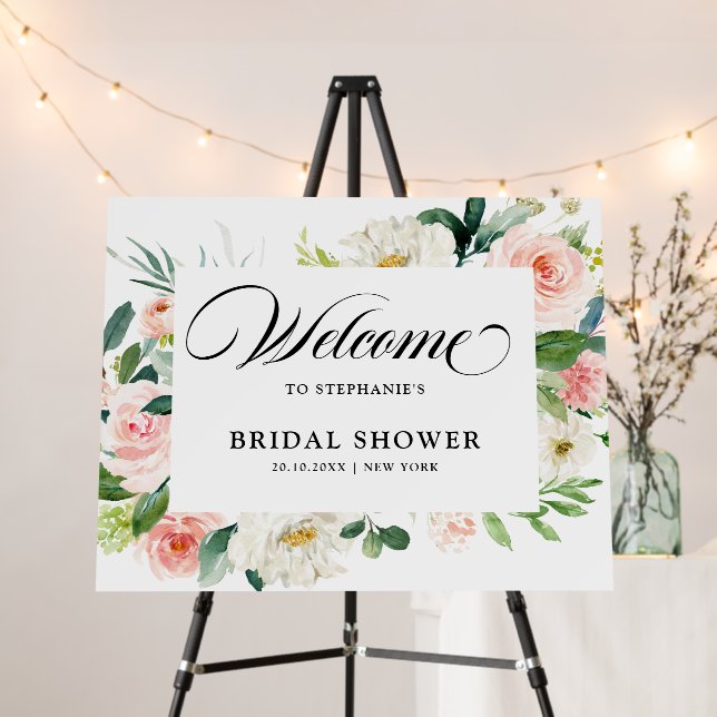 Pretty Blush Pink Botanical Bridal shower Welcome  Foam Board (In Situ (Stand))