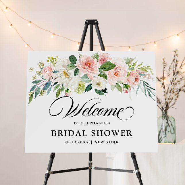 Pretty Blush Pink Botanical Bridal shower Welcome  Foam Board (In Situ (Stand))