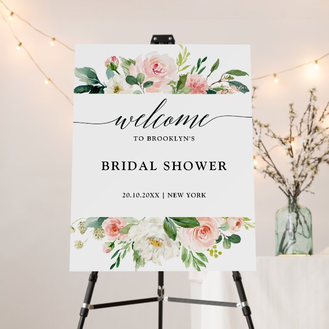 Pretty Blush Pink Botanical Bridal shower Welcome  Foam Board (In Situ (Stand))