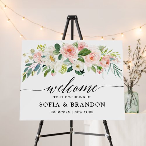 Pretty Blush Pink Botanical Wedding Welcome Foam B Board