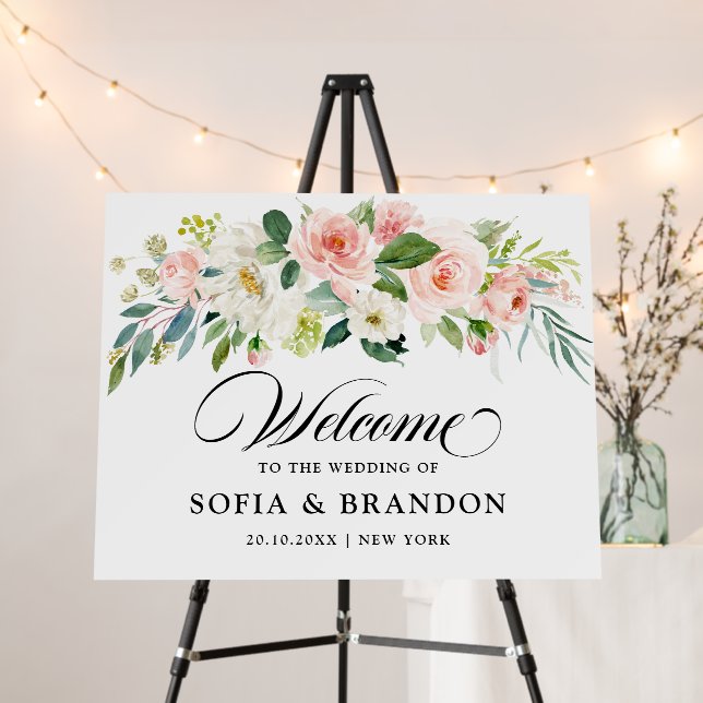 Pretty Blush Pink Botanical Wedding Welcome Foam B Board (In Situ (Stand))
