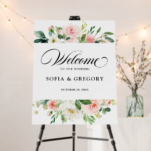 Pretty Blush Pink Botanical Wedding Welcome Foam B Board