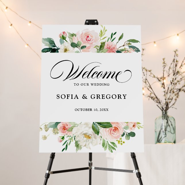 Pretty Blush Pink Botanical Wedding Welcome Foam B Board (In Situ (Stand))