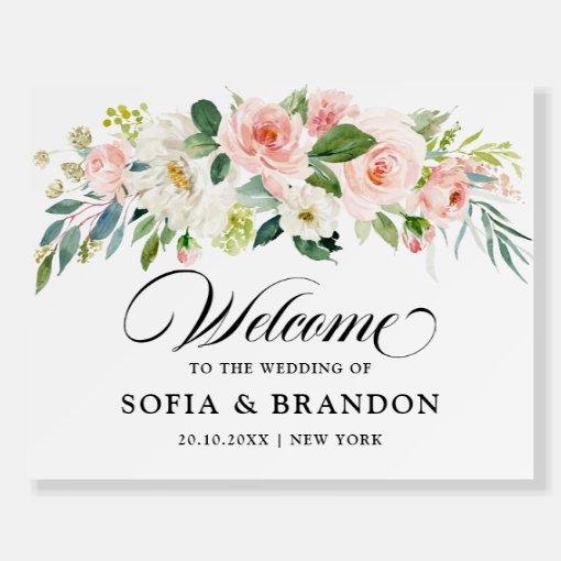 Pretty Blush Pink Botanical Wedding Welcome Foam B Foam Board | Zazzle