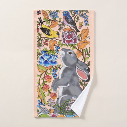 Pretty Blush Pink Bunny Rabbit Bird Floral Cute Bath Towel Set