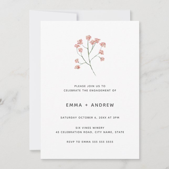 Pretty Blush Pink Cherry Blossom Engagement Invitation (Front)