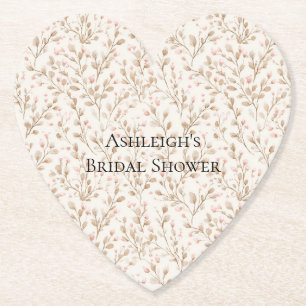 Pretty Blush Pink Cream Floral Bridal Shower Paper Coaster