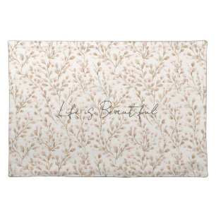Pretty Blush Pink Cream Floral  Cloth Placemat