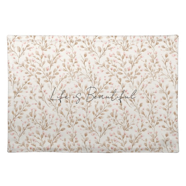 Pretty Blush Pink Cream Floral  Cloth Placemat (Front)