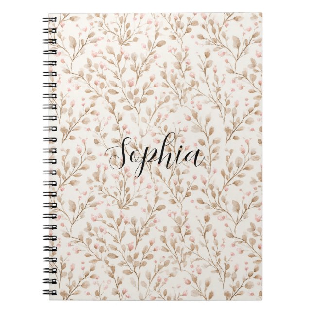 Pretty Blush Pink Cream Floral  Notebook (Front)