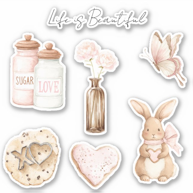 Pretty Blush Pink Cream Floral  Sticker (Front)