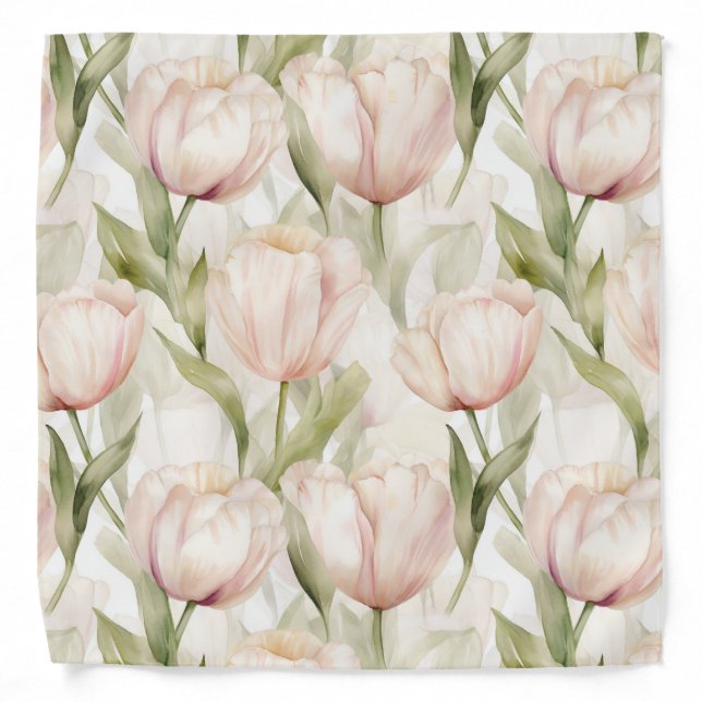 Pretty Blush Pink Cream Tulips Floral  Bandana (Front)