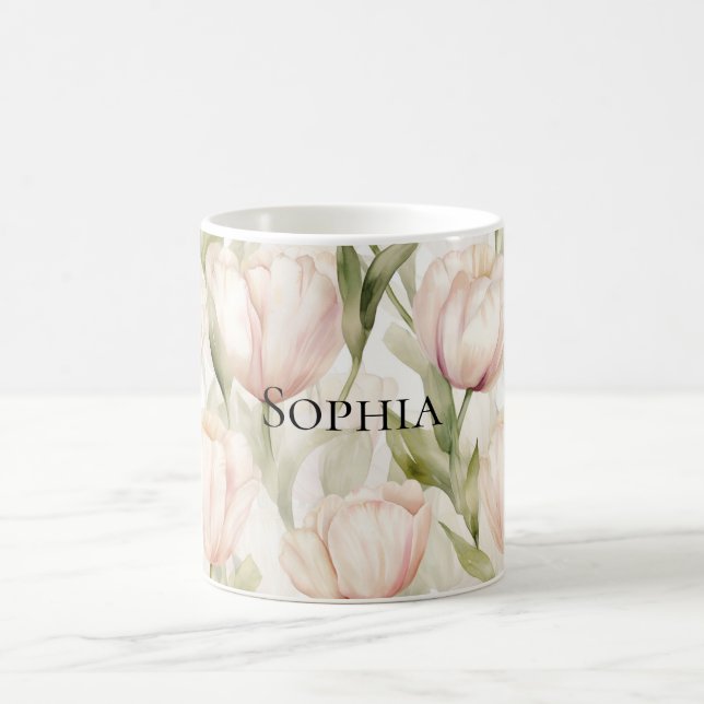 Pretty Blush Pink Cream Tulips Floral   Coffee Mug (Center)