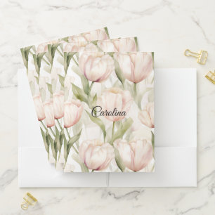 Pretty Blush Pink Cream Tulips Floral Pocket Folder