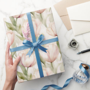 Pretty Blush Pink Cream Tulips Floral Wedding Wrapping Paper