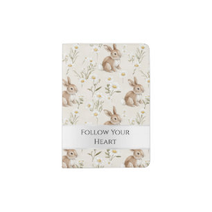 Pretty Blush Pink Daisy Flowers Bunny Rabbits Passport Holder
