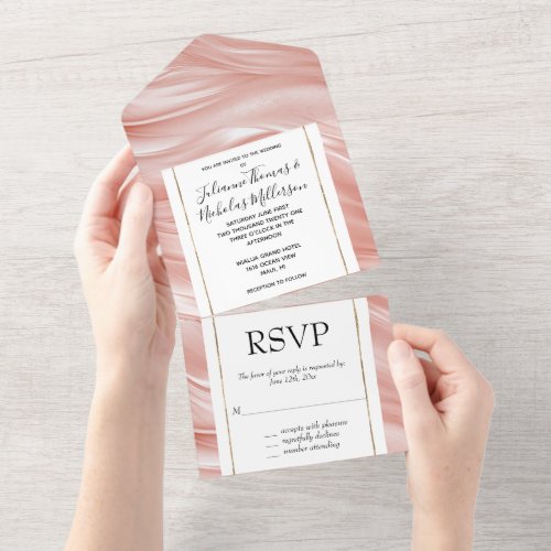 Pretty Blush Pink Elegant Glamorous Swirl All In One Invitation