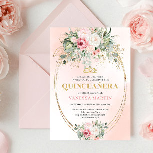 Pretty Blush Pink Eucalyptus Quinceañera Invite