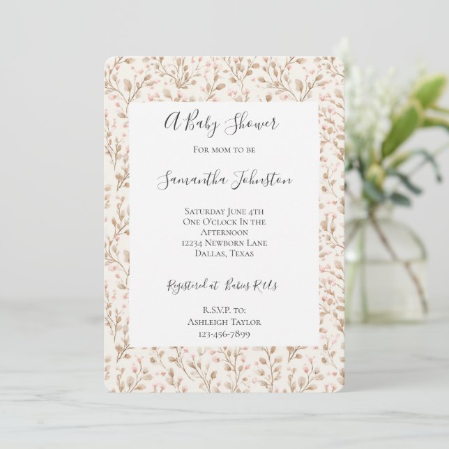 Pretty Blush Pink Floral Baby Shower Invitation (Standing Front)