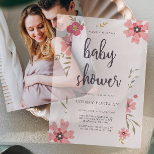 Pretty Blush Pink Floral Baby Shower Vellum Invitations