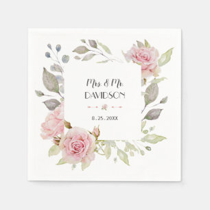 Pretty Blush Pink Floral Bloom Wedding Napkins