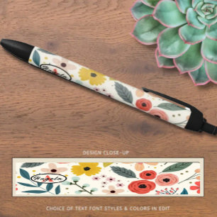 Pretty Blush Pink Floral Botanical Monogram  Pen