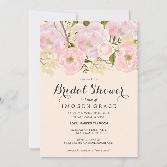 Pretty Blush Pink Floral Bridal Shower Invitation (Front)
