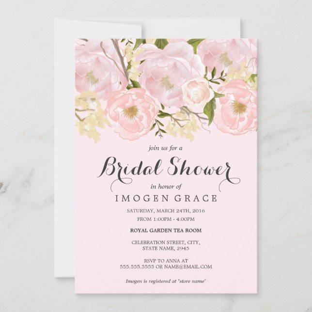 Pretty Blush Pink Floral Bridal Shower Invite (Front)