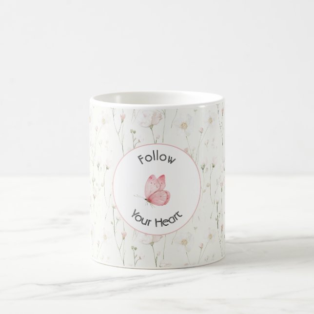 Pretty Blush Pink Floral Butterfly   Coffee Mug (Center)