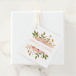 Pretty blush pink floral garden wedding reception favor tags