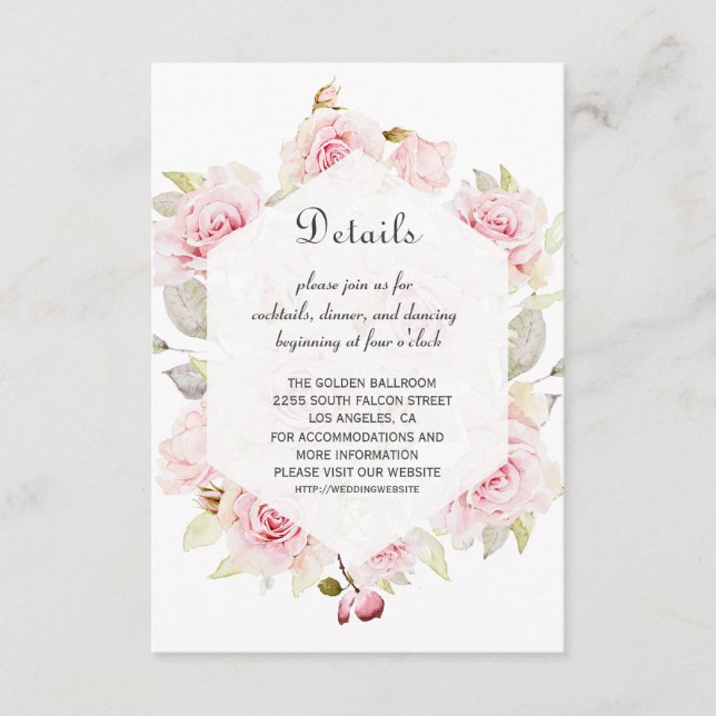 Pretty Blush Pink Floral Geometric Wedding Details Enclosure Card (Front)
