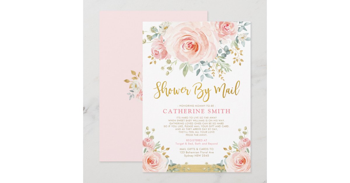 Pretty Blush Pink Floral Girl Baby Shower By Mail Invitation Zazzle