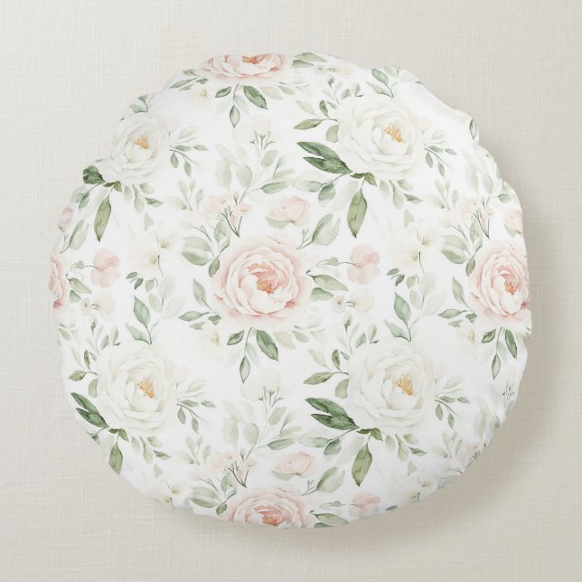Pretty Blush Pink Floral   Round Pillow (Front)