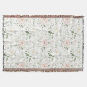 Pretty Blush Pink Floral Throw Blanket