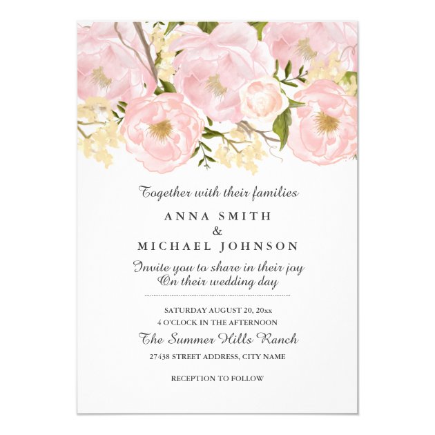 Pretty Blush Pink Floral Wedding Invitation