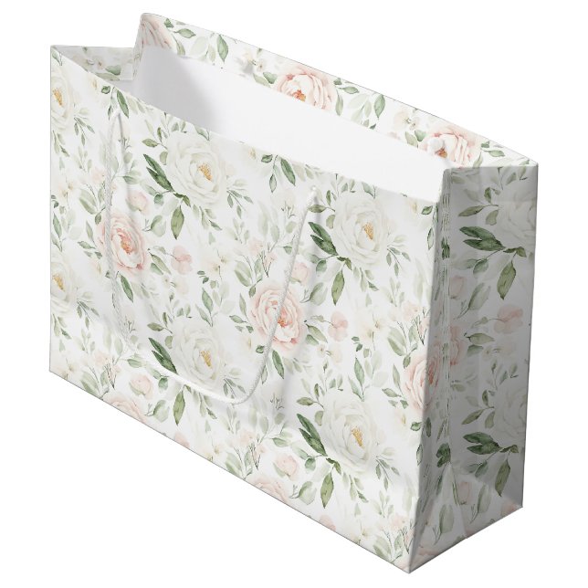 Pretty Blush Pink Floral Wedding Large Gift Bag (Front Angled)