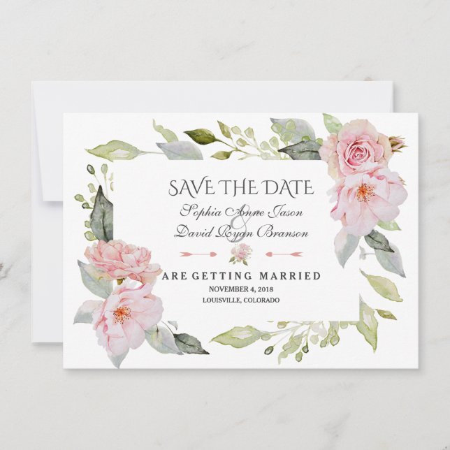 Pretty Blush Pink Floral Wedding Save The Date (Front)