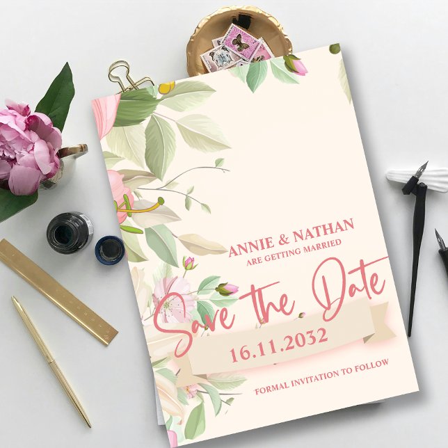 Pretty Blush Pink Floral Wedding Save the Date (Pretty Blush Pink Floral Wedding Save the Date Invitation)