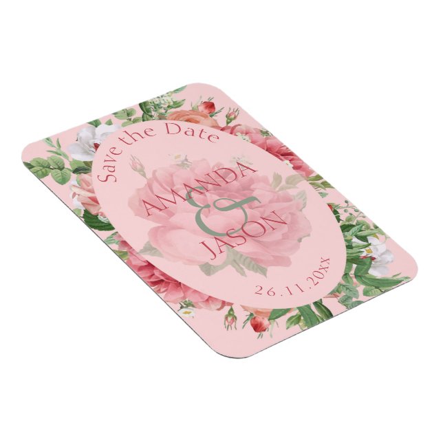 Pretty Blush Pink Floral Wedding Save the Date Magnet (Right Side)