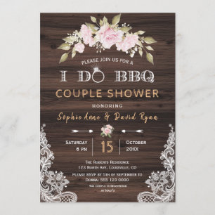 Pretty Blush Pink Floral Wood I DO BBQ Invitation