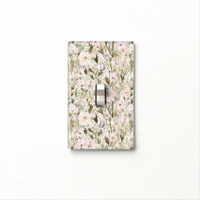 Pretty Blush Pink Flowers Light Switch Cover (In Situ)