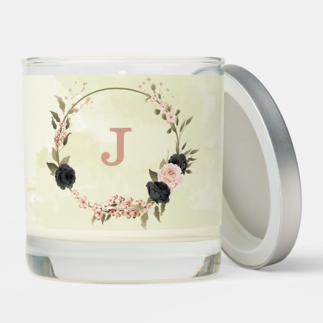 Pretty blush pink flowers wedding scented candle (Lid)