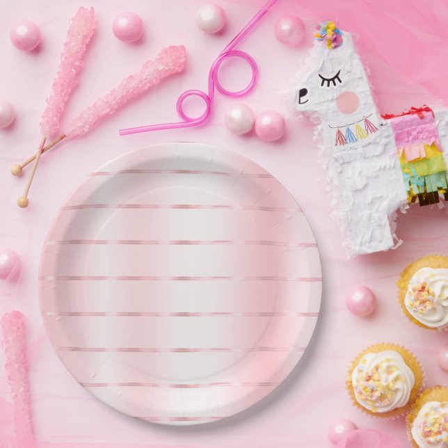 Pretty Blush Pink Glam Ribbon Bridal Shower Paper Plates (Party)