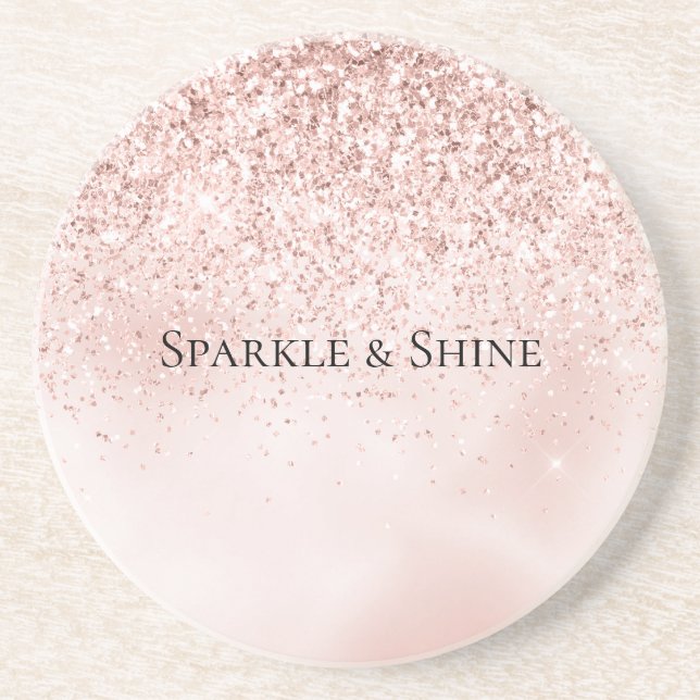 Pretty Blush Pink Glitter Watercolor     Coaster (Front)