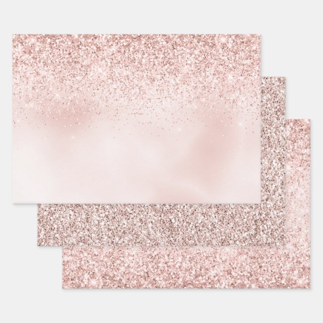Pretty Blush Pink Glitter Watercolor     Wrapping Paper Sheets (Set)