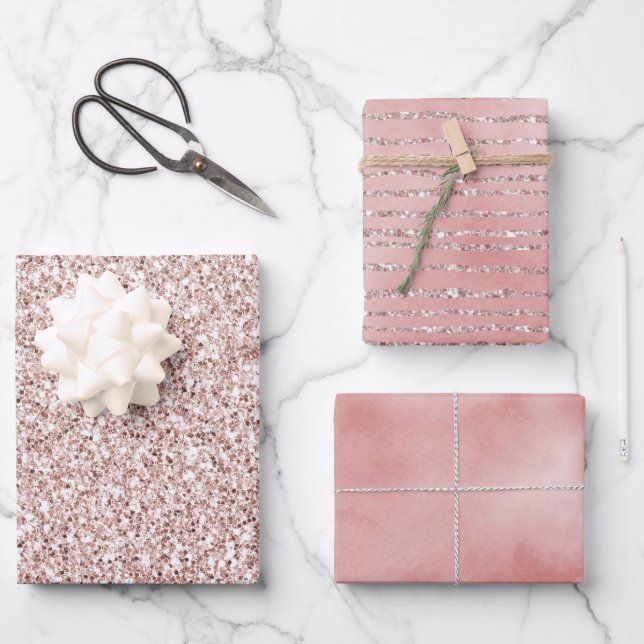 Pretty Blush Pink Glitter    Wrapping Paper Sheets (Front)