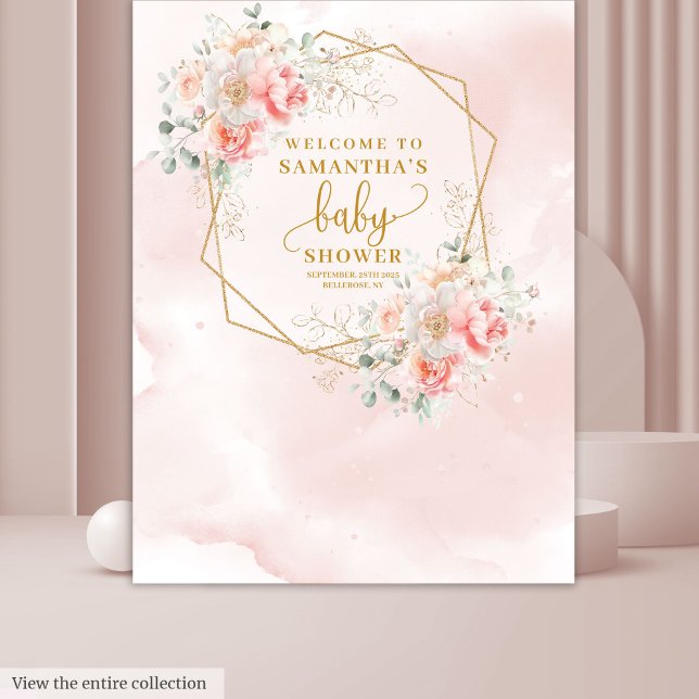 Pretty blush pink gold baby shower photo booth tapestry (Pretty blush pink gold baby shower photo booth Tapestry)