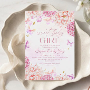 Pretty Blush pink gold Floral Baby Shower Invitation
