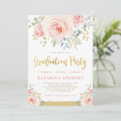 Pretty Blush Pink Gold Floral Graduation Party Invitation (Standing Front)